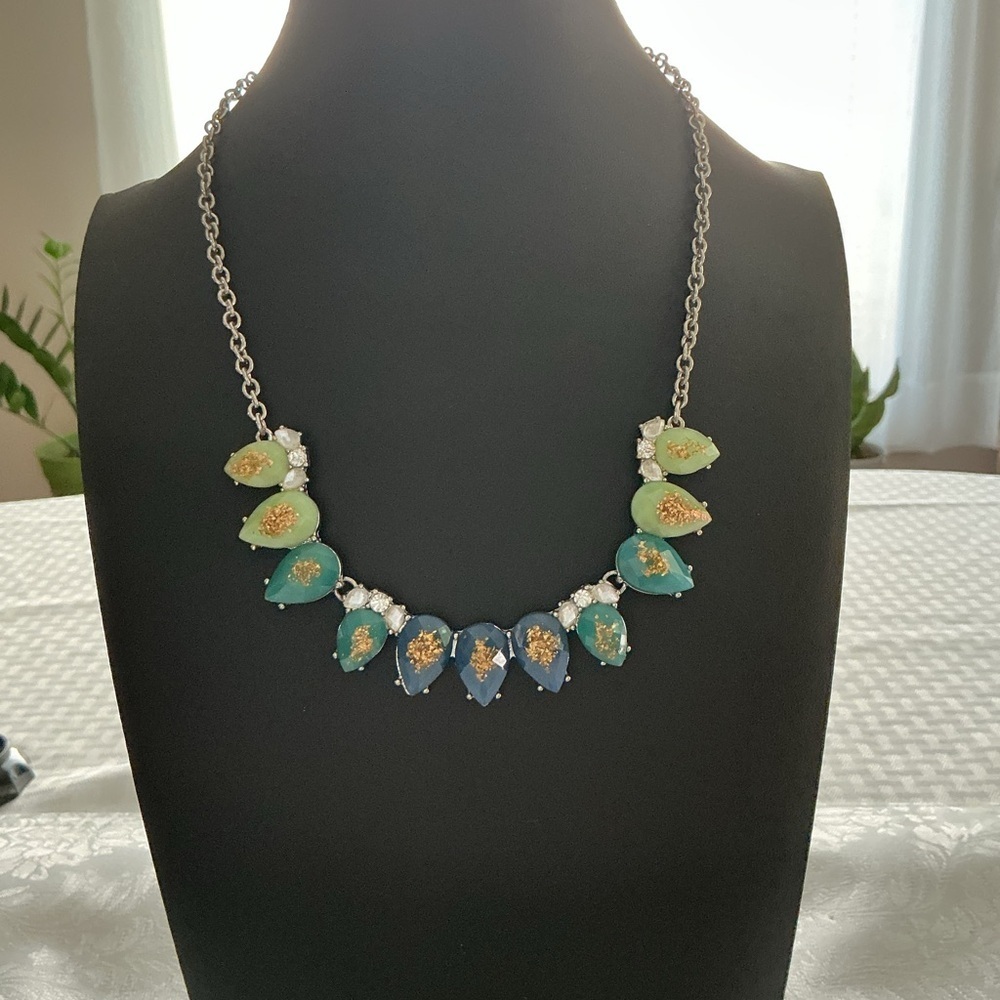 Blue and Green Silver Tone Necklace